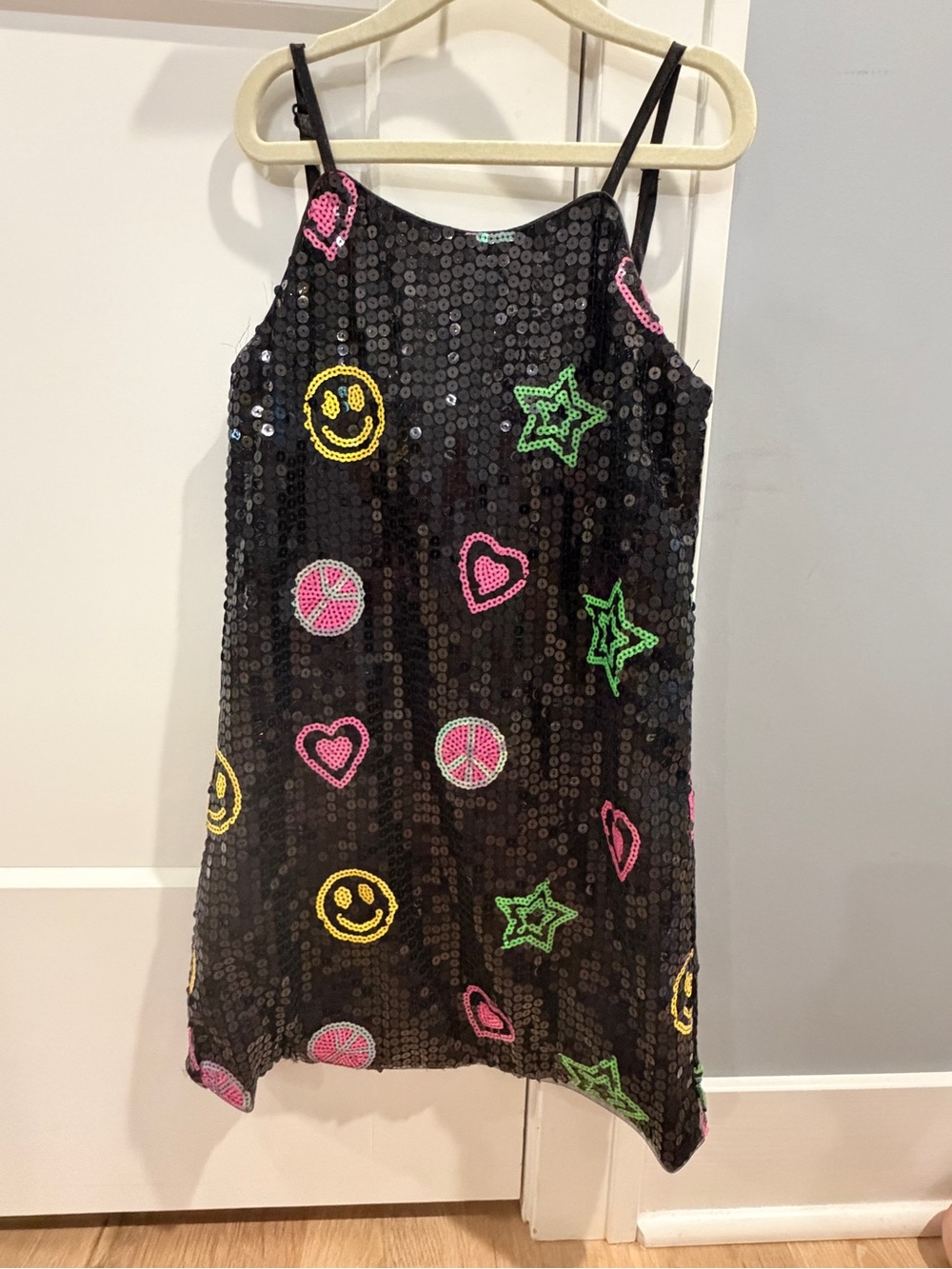 Lola + The Boys Black Sequin Slip Dress with Neon Embellishments